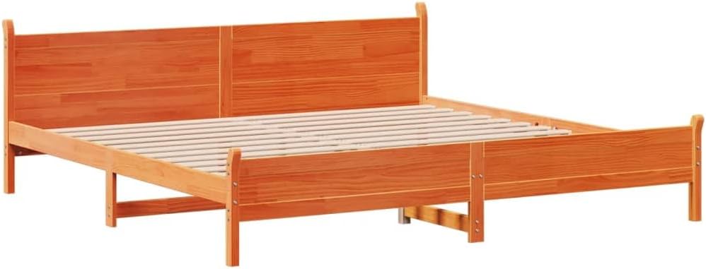 vidaXL Massivholzbett, Holzbett ohne Matratze, Bettgestell mit Kopfteil Lattenrost, Bett Doppelbett für Schlafzimmer, Wachsbraun 180x200cm Kiefernholz