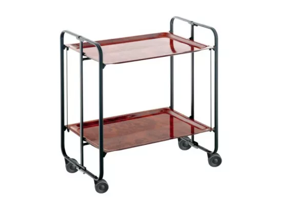 Chariot pliant à roulettes, table pliante roulante - Structure métallique noire, 2 niveaux en stratifié couleur Loupe d'Orme - 72*66*43 cm - BAUHAUS
