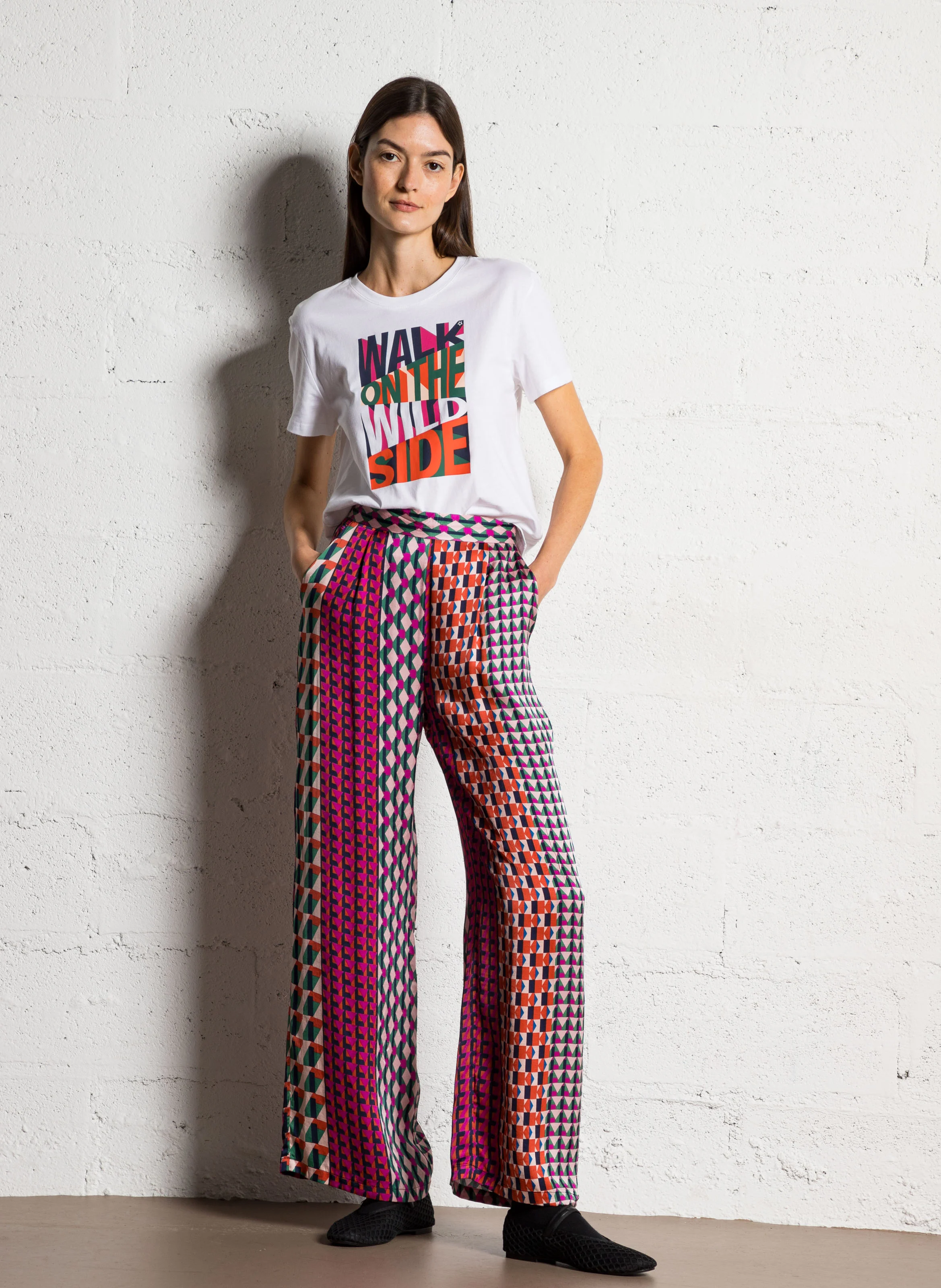 POLETTE - Pantalon droit à imprimé graphique | Multicolore