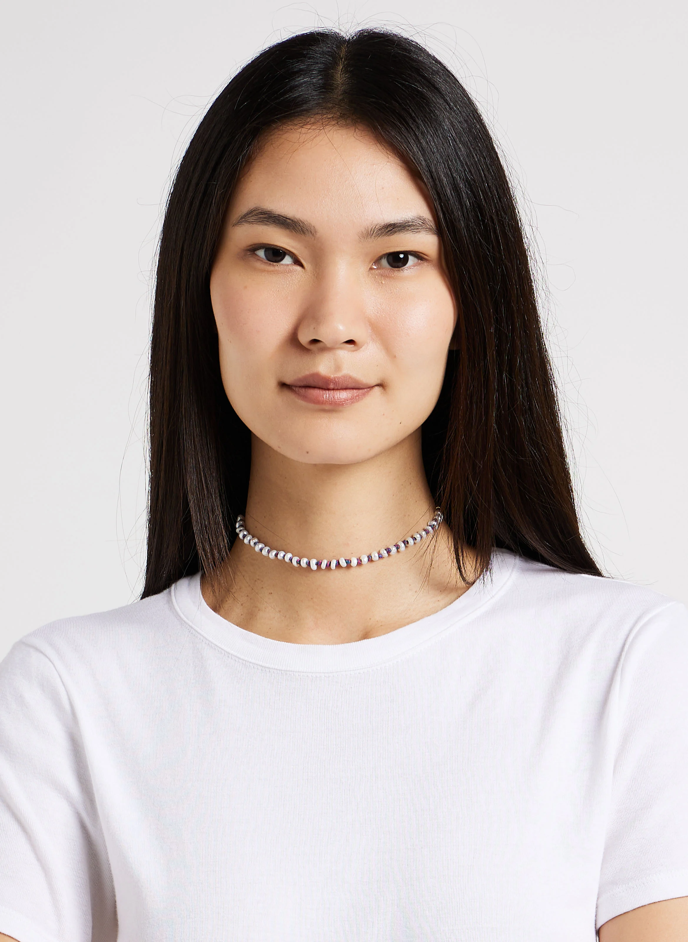 Collier cordon avec perles naturelles | Blanc