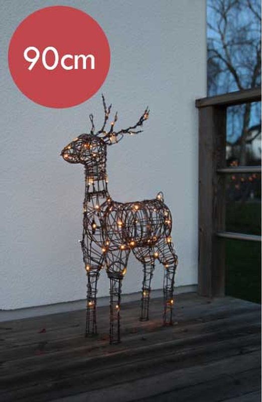 Rendier - Vixen - Kerstfiguur - Bruin - 90cm - 64 LED-lampjes