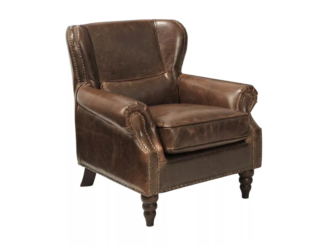 Fauteuil 100% cuir EDOUARD - Marron
