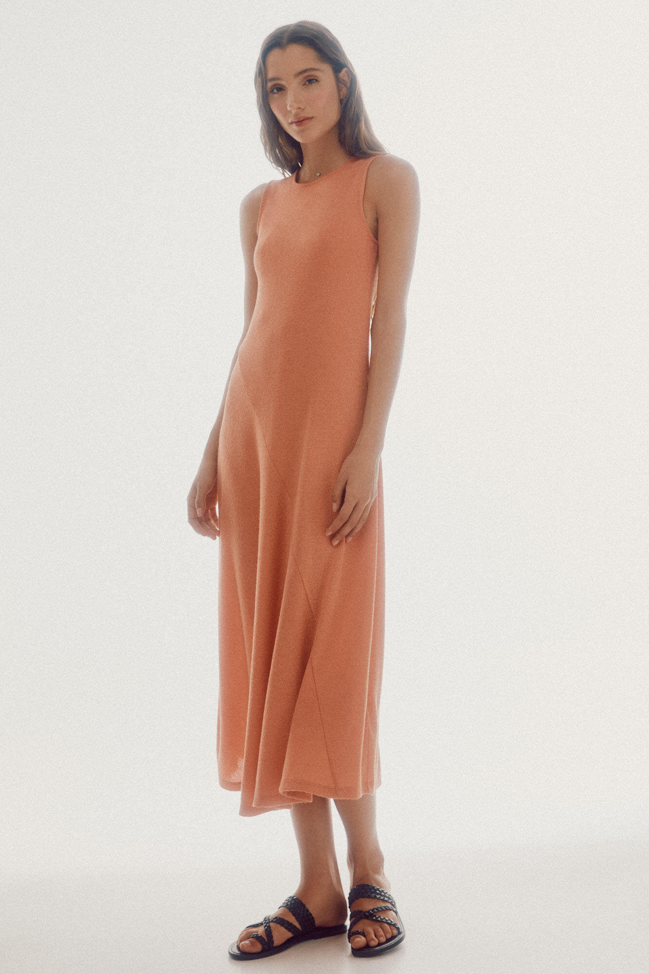 Vestido midi de malha - Laranja