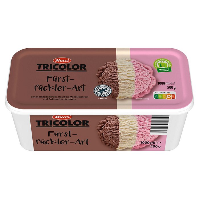 MUCCI Eisschale Tricolor 1 l, Erdbeer-Vanille-Schokolade