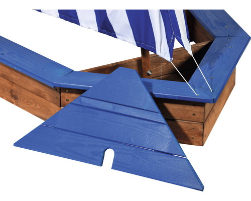 Dobar scheepsvormige zandbak, 180 x 96 x 125 cm, hout, blauw, zeshoekig, randbescherming, weerbestendig