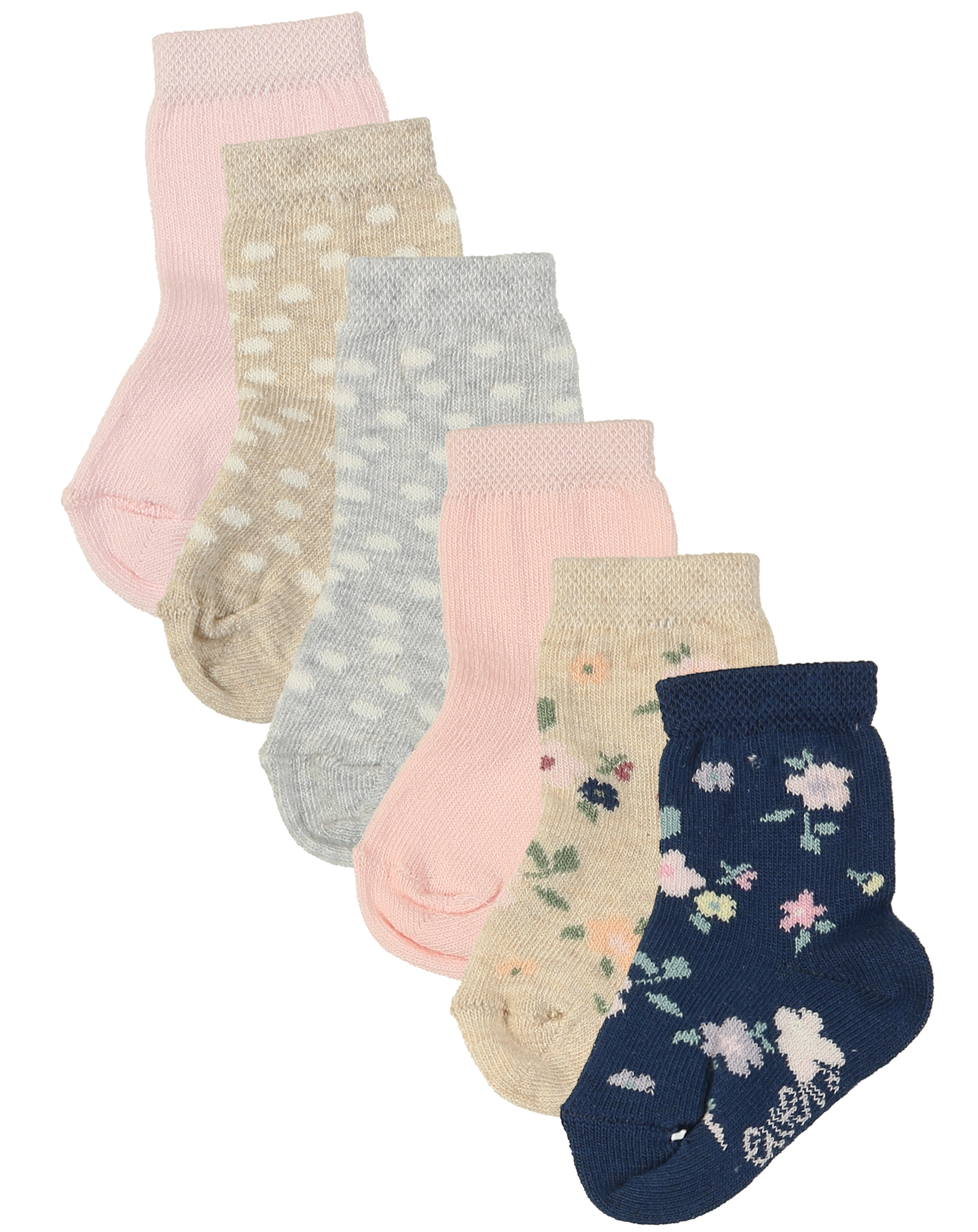 Socken BLUMEN & PUNKTE 6er-Pack in navy/rosa