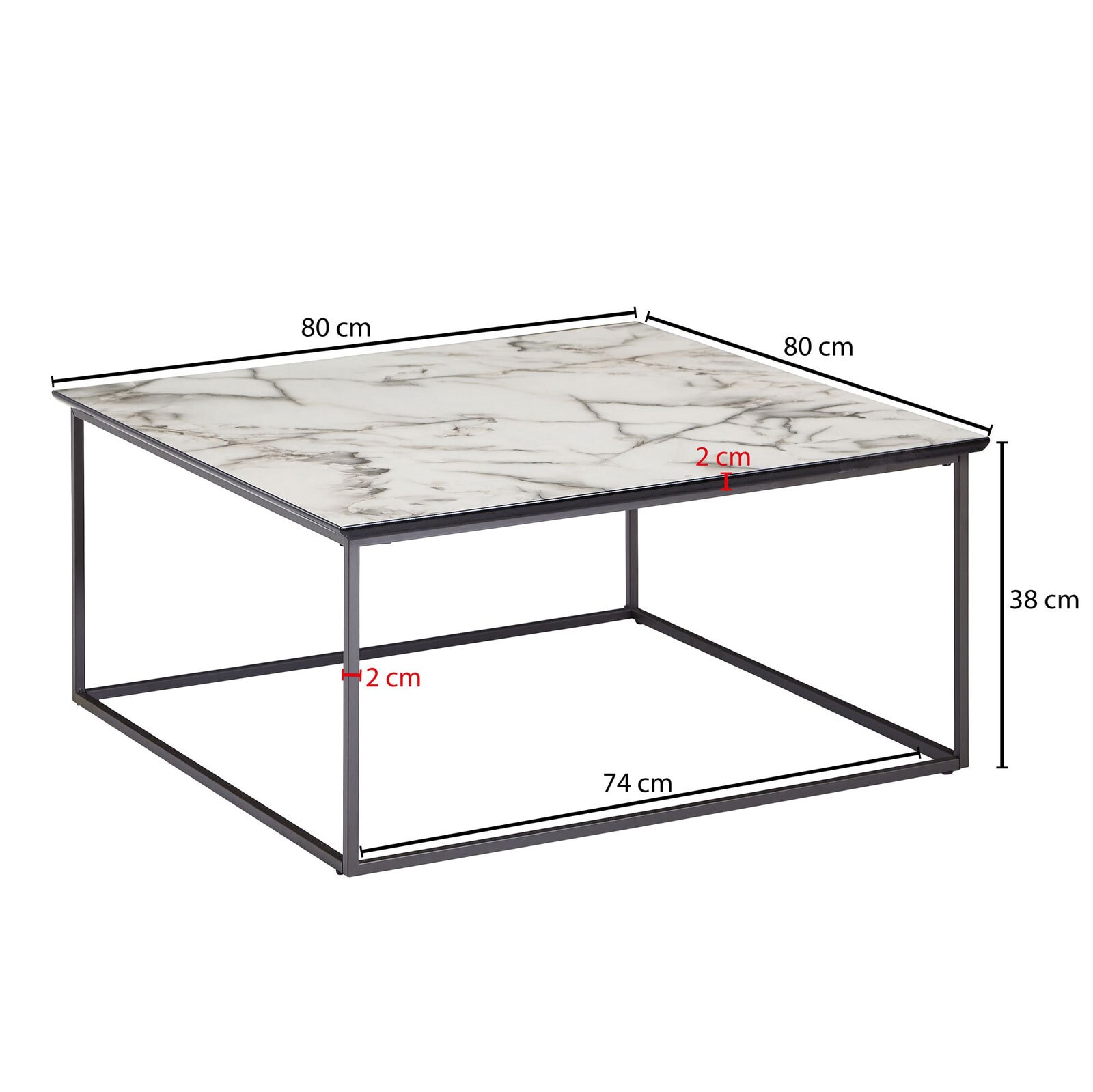 Couchtisch 80 x 80 cm Schwarz/ Marmor Optik Weiß