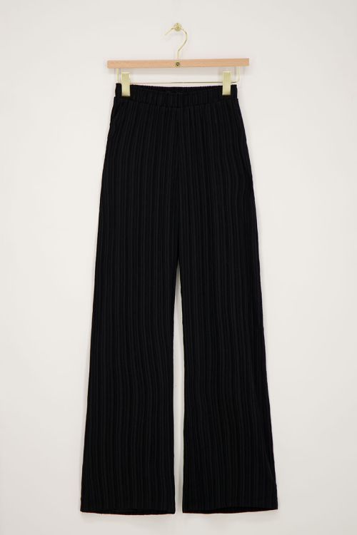 Zwarte wide leg crinkle broek