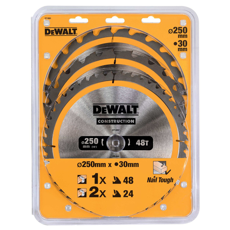 DeWALT cirkelzaagblad 250mm 2x 24T 1x 48T DT1963-QZ