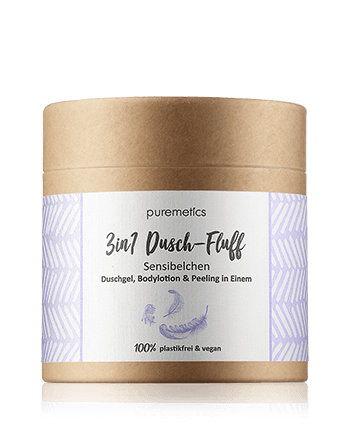puremetics 3in1 Dusch-Fluff Sensibelchen - Duschgel, Bodylotion & Peeling in Einem 250g