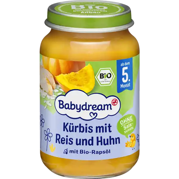Bio Kürbis mit Reis und Huhn