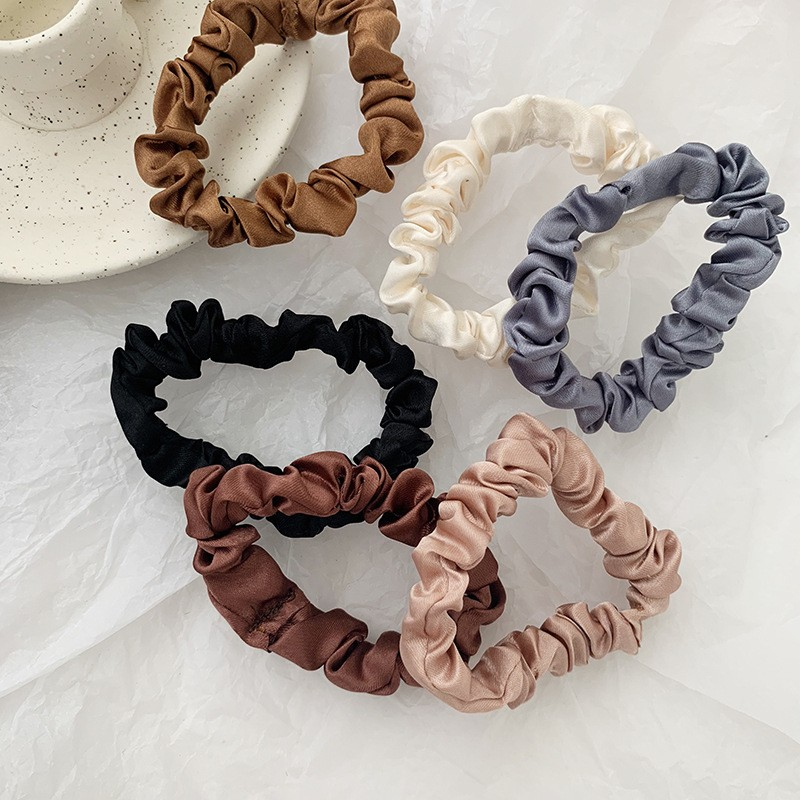 (6er Set) Ø5cm Satin Scrunchies Elastische Haargummis Haarschmuck Haarband - Braun / Schwarz / Grau / Weiss
