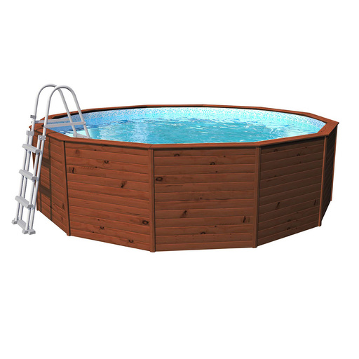 Piscina K2o de 315x105 cm com painéis de madeira, filtro de areia de 3.028 L/h e escada.
