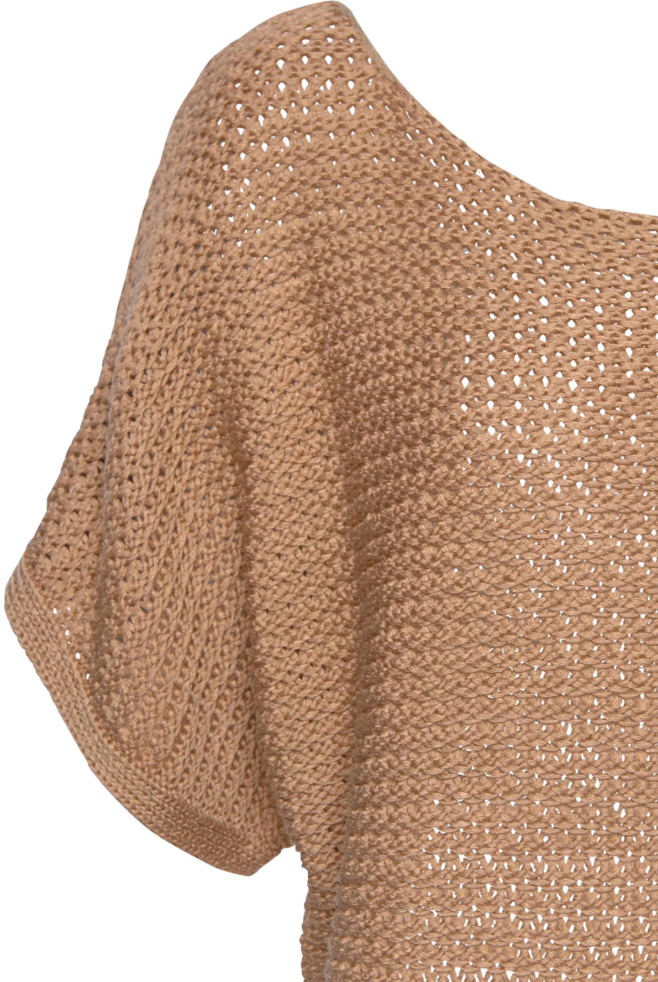 LASCANA Kurzarmpullover in camelfarben