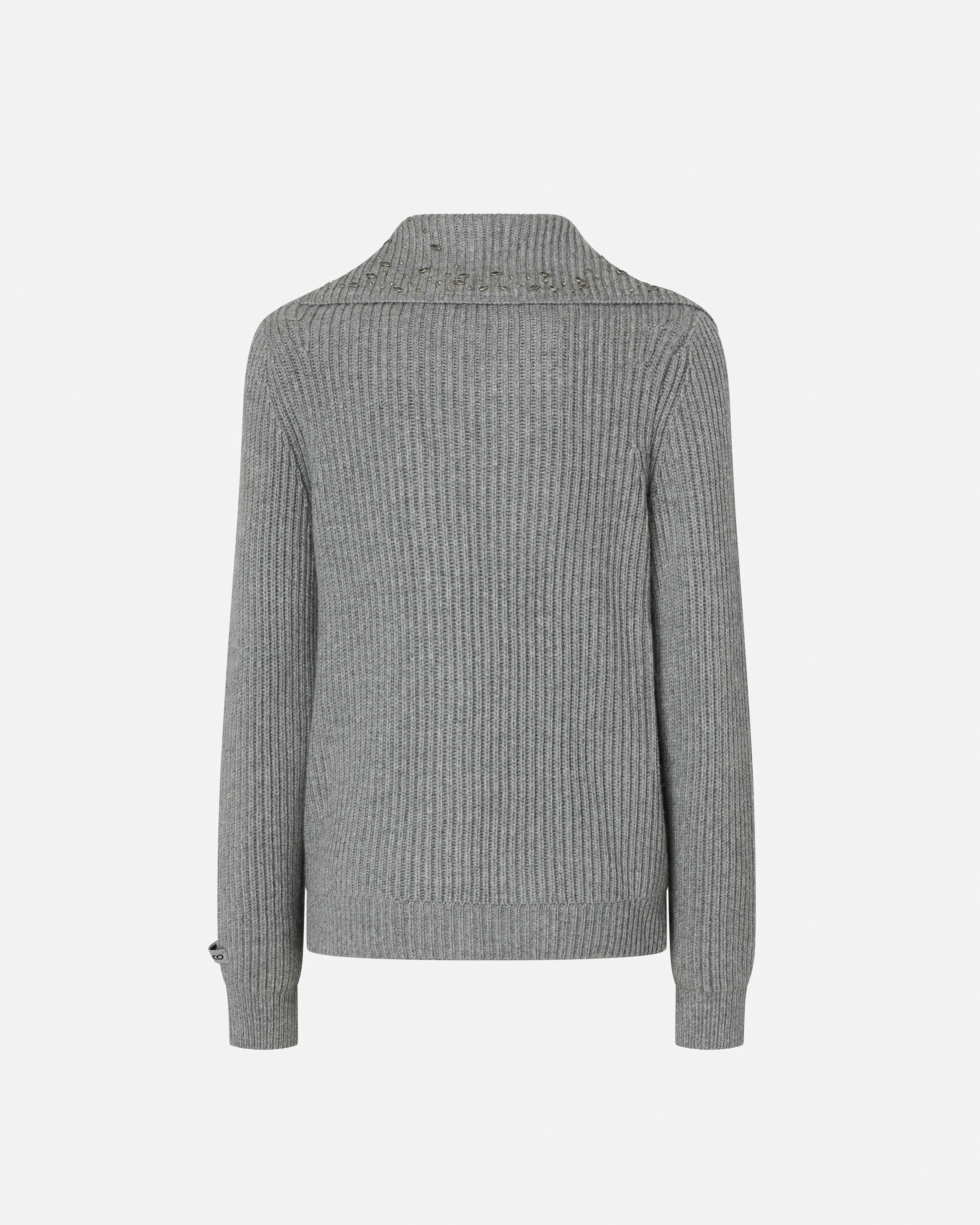 Cashmere-blend turtleneck cardigan with crystals | Argent