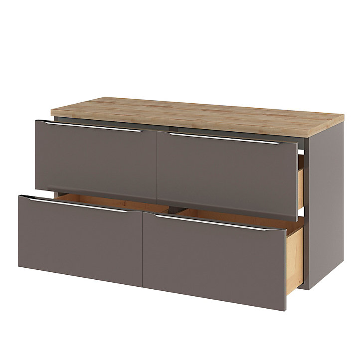 Ensemble salle de bains l.120 cm meuble à suspendre Imandra gris taupe brillant + plan de toilette chêne