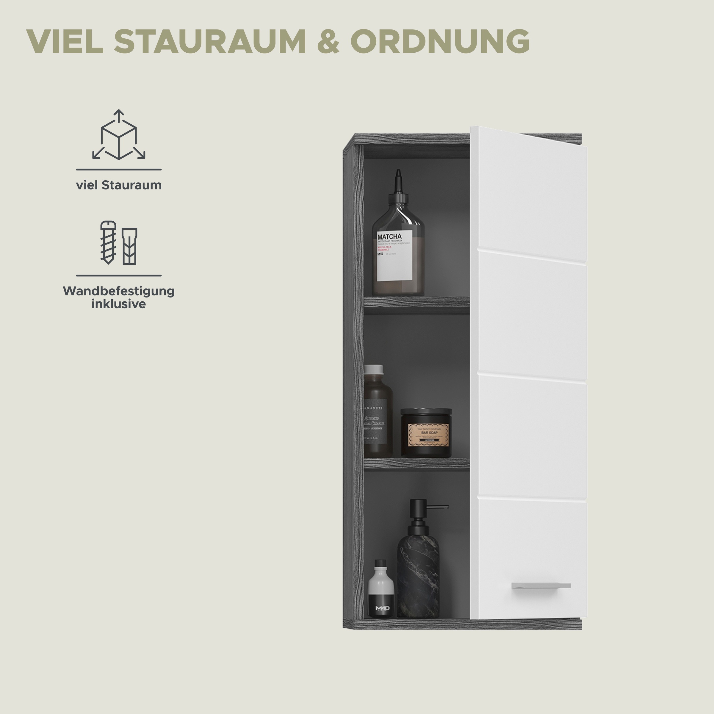 welltime Hängeschrank »LUCCA, TOPSELLER!, Breite 35cm, 1 Tür (TA wechselbar), 2 Einlegeböden« Badmöbel, Badschrank, Schrank, Wandschrank, Bad, Badezimmer