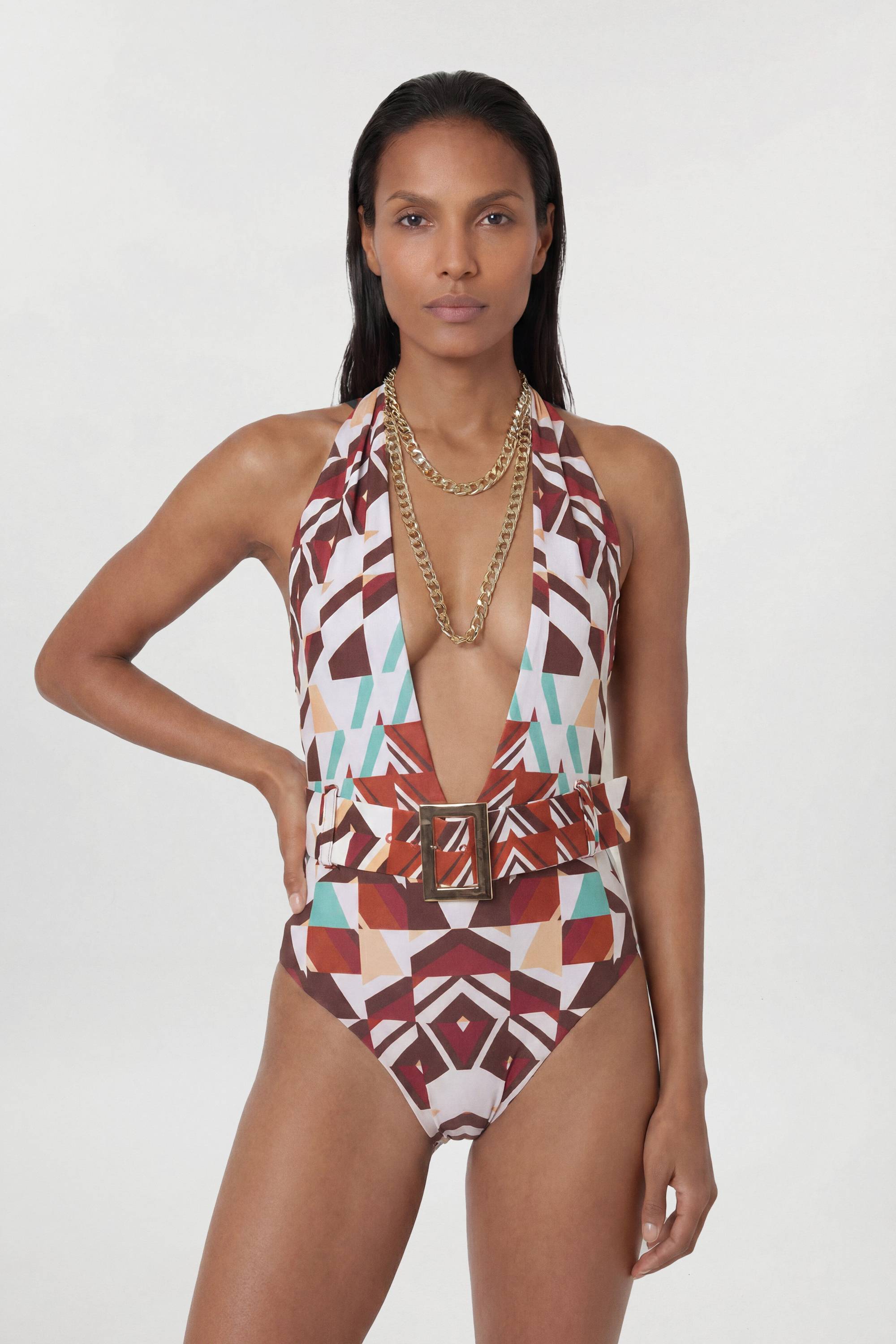 KarenMillen Maillot De Bain Plongeant Imprimé À Détail Chaîne