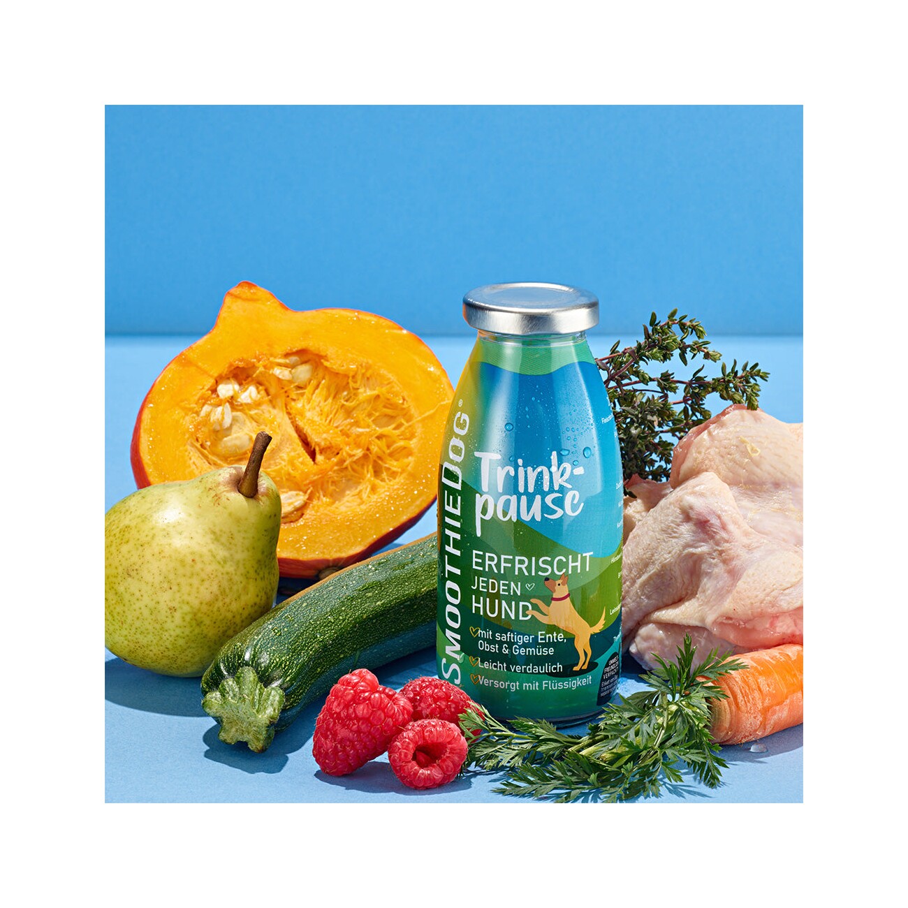 SmoothieDog Trinkpause (Ente) 3x 250 ml + Immunio (Rind) 3x 250 ml + Schleckball