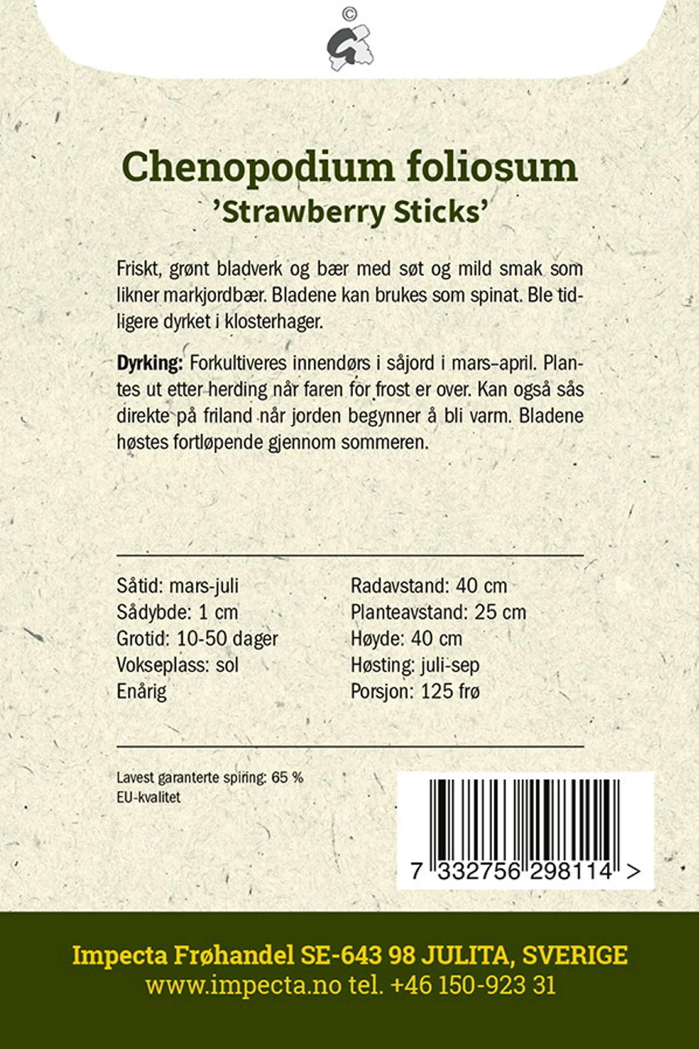 Chenopodium foliosum 'Strawberry Sticks' Jordbærspinat 'Strawberry Sticks'