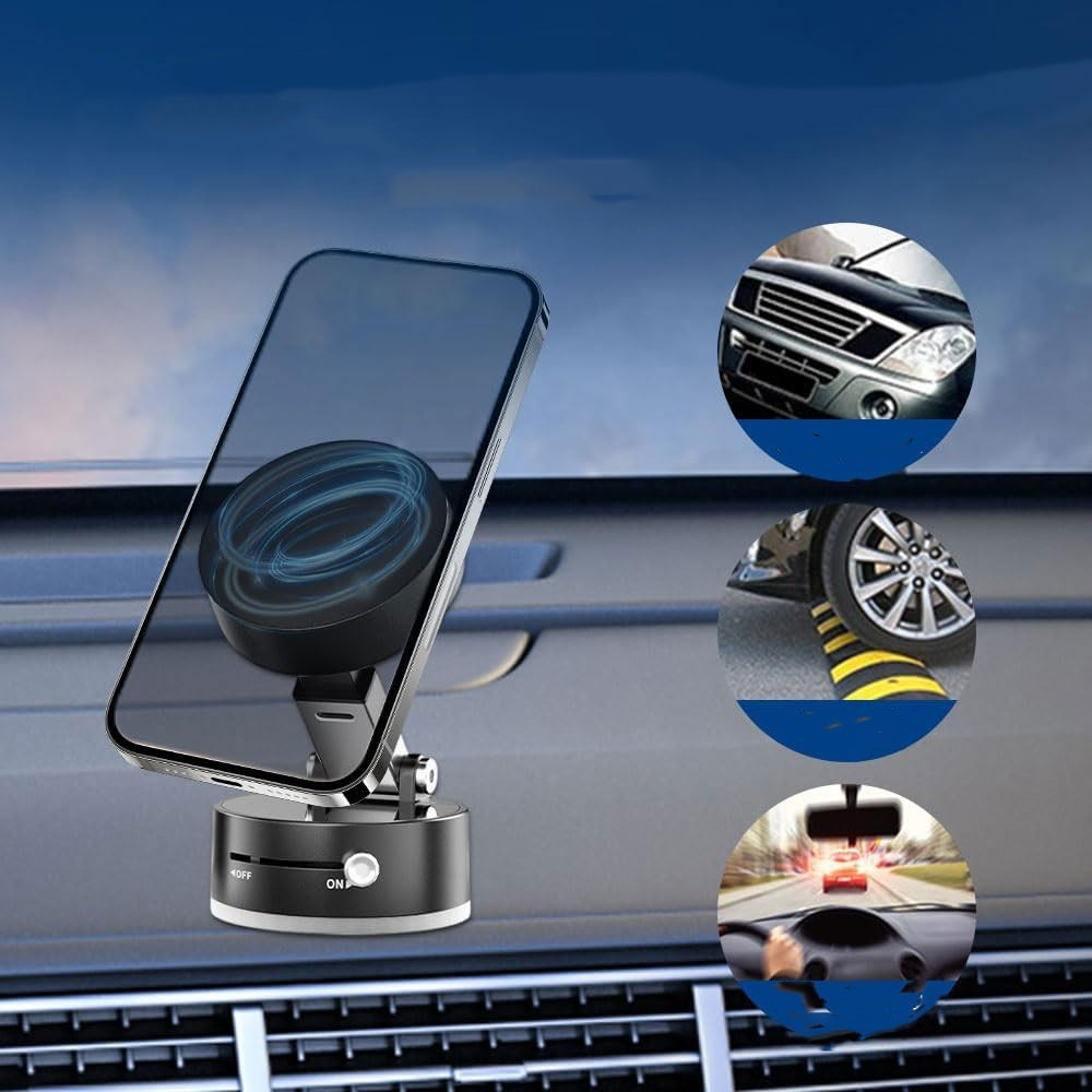 Universal Auto KFZ Faltbare Magnetische Smartphone Halterung mit Saugnapf und Verriegelung - Schwarz
