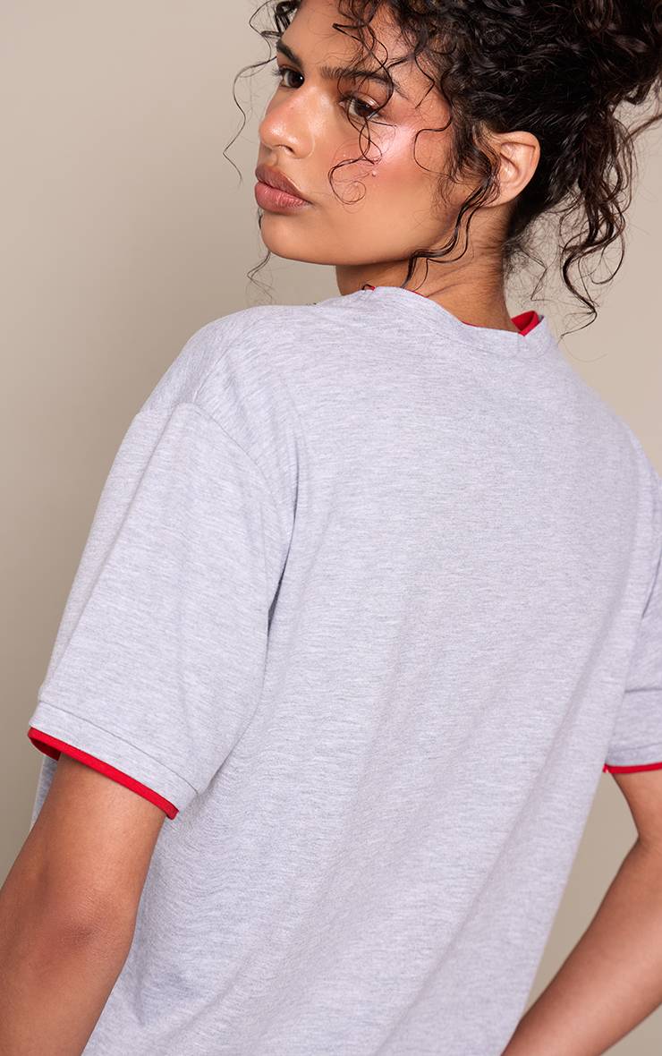 Gris Chiné T-shirt À Manches Courtes Avec Détail Double Couche