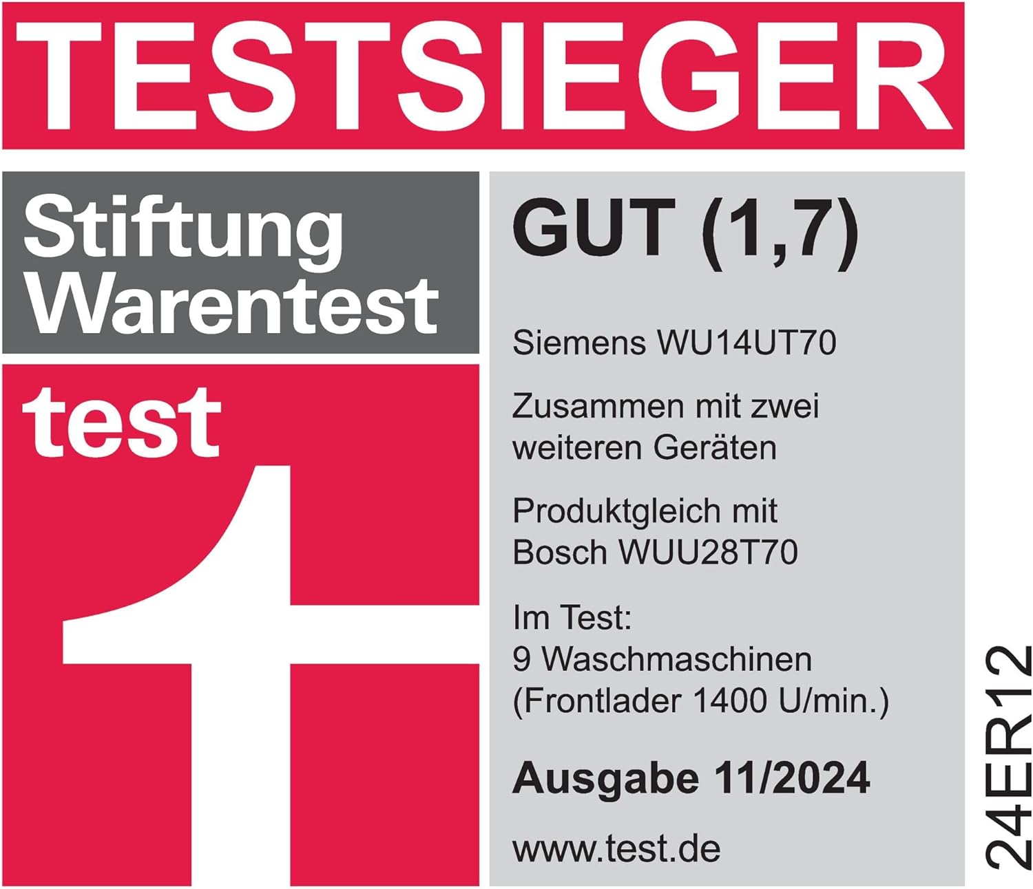 Siemens WU14UT70, Stiftung Warentest Testsieger*, Waschmaschine iQ500, Frontlader mit 8kg Fassungsvermögen, 1400 UpM, unterbaufähig, speedPack L, Outdoor-Programm, simpleTouch LED-Display