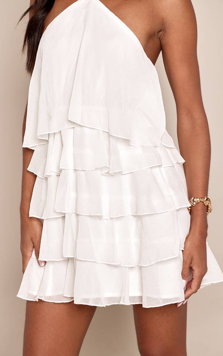 Blanc Robe Courte À Volants En Mousseline Col Licou
