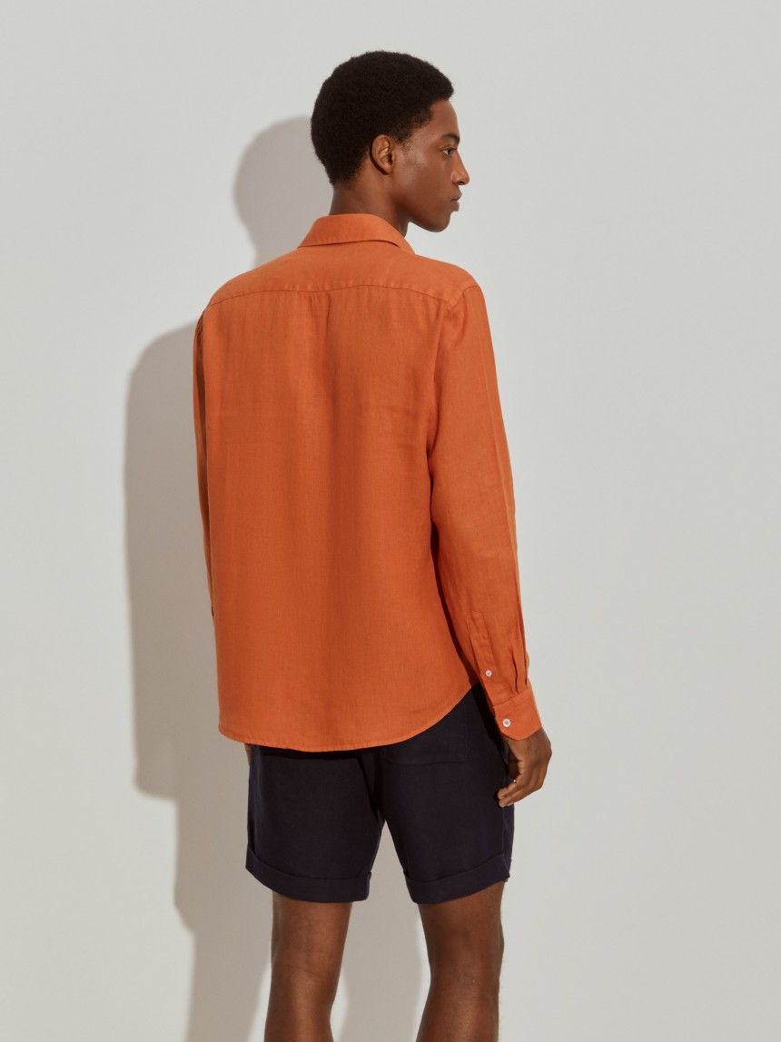 Camisa de linho slim fit garment dye