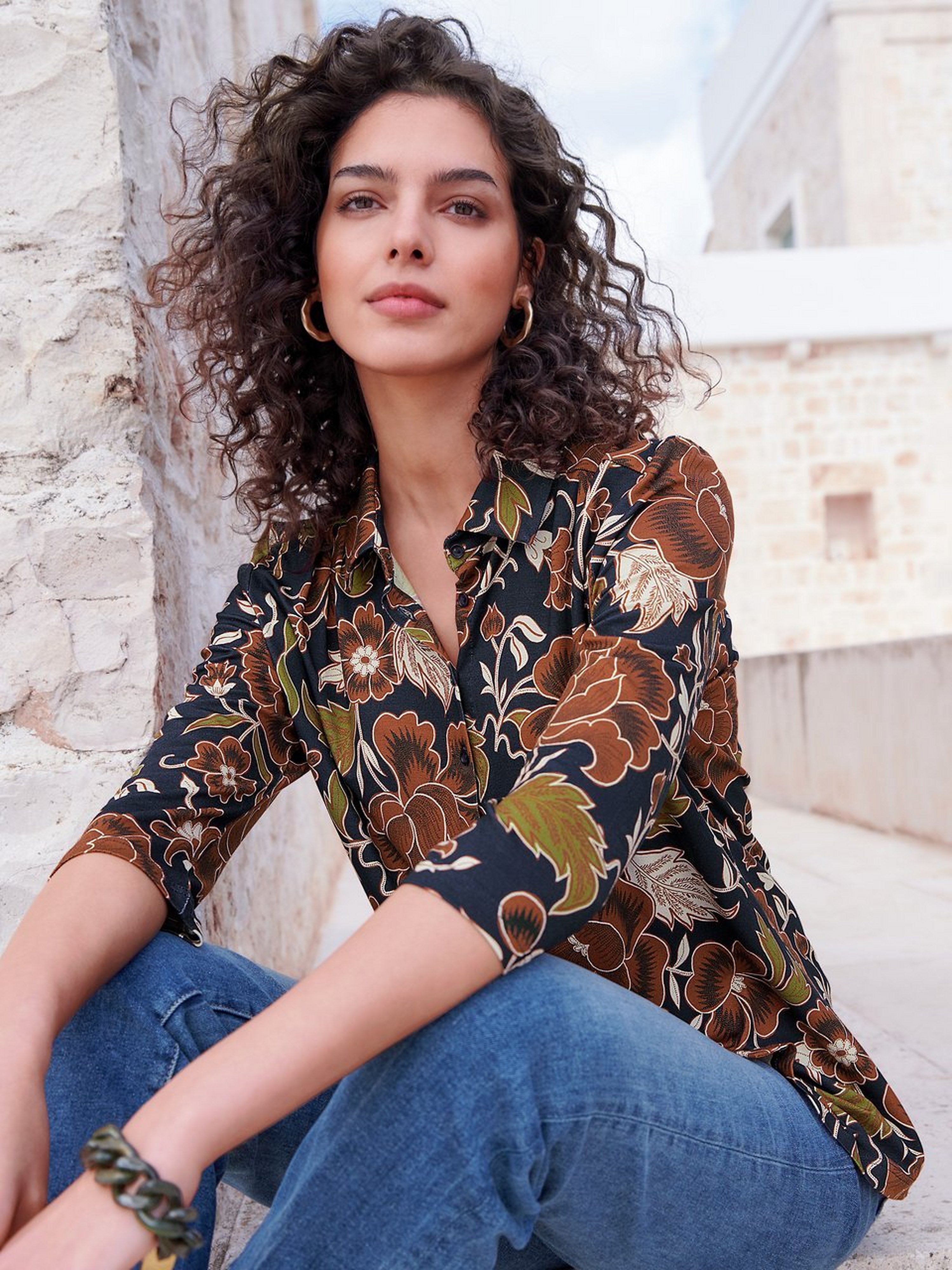 Jersey-Bluse mit 3/4-Arm