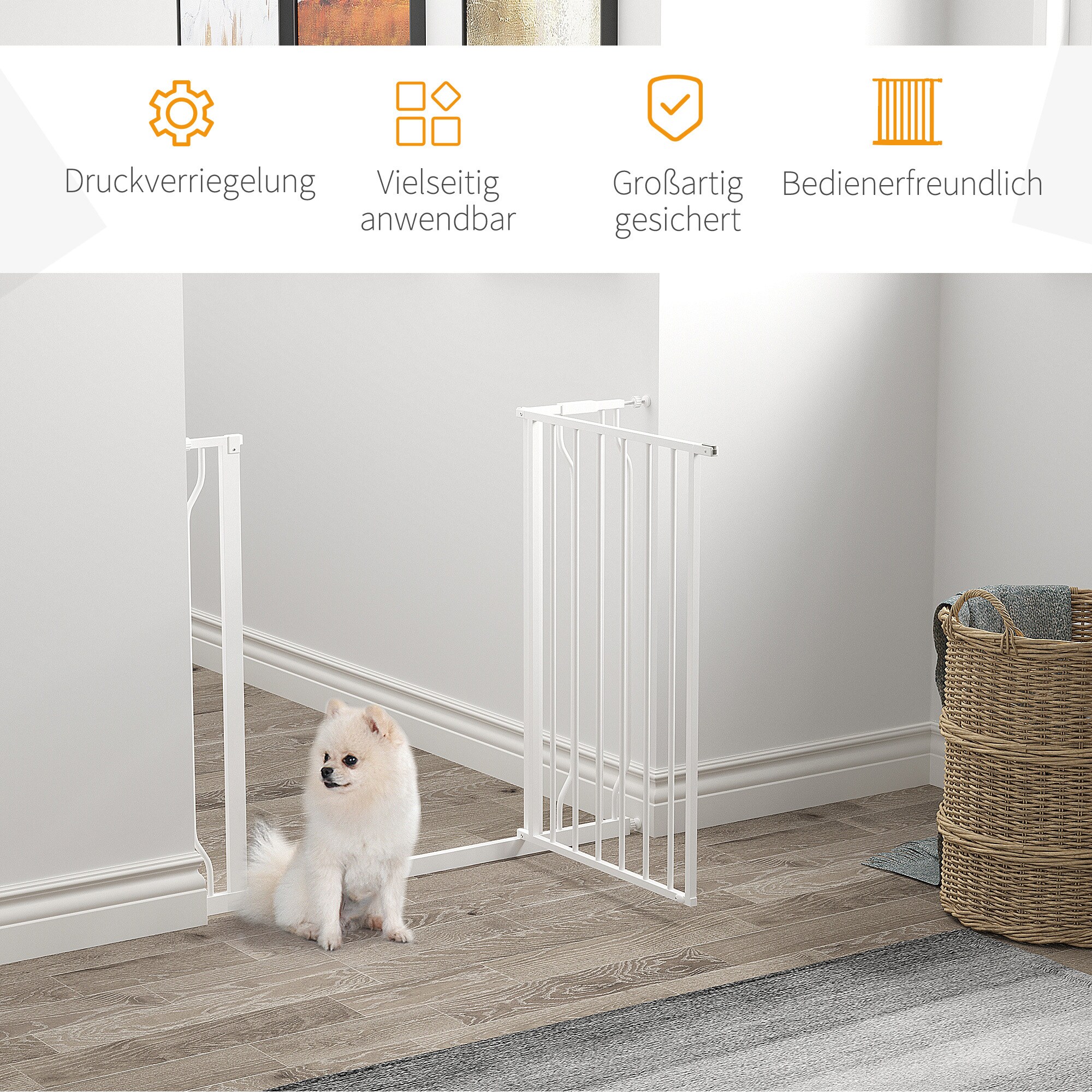 PawHut Schutzgitter mit Verlängerungsstange weiß 95L x 4B x 76H cm