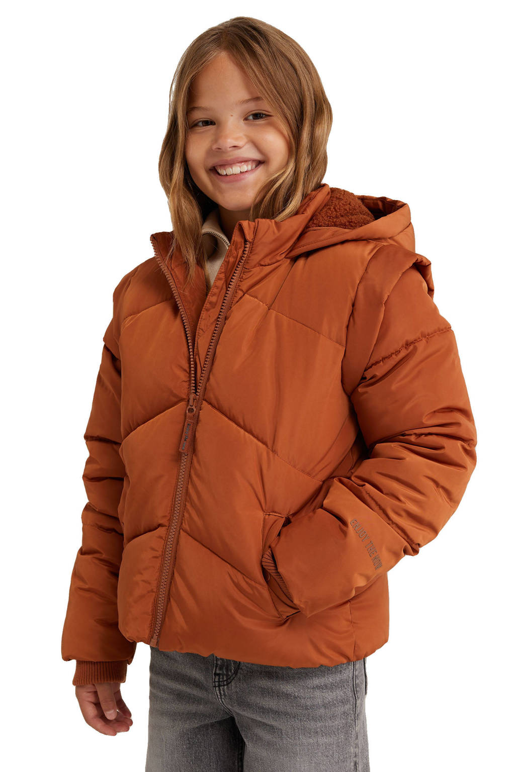 WE Fashion gewatteerde winterjas oranjebruin