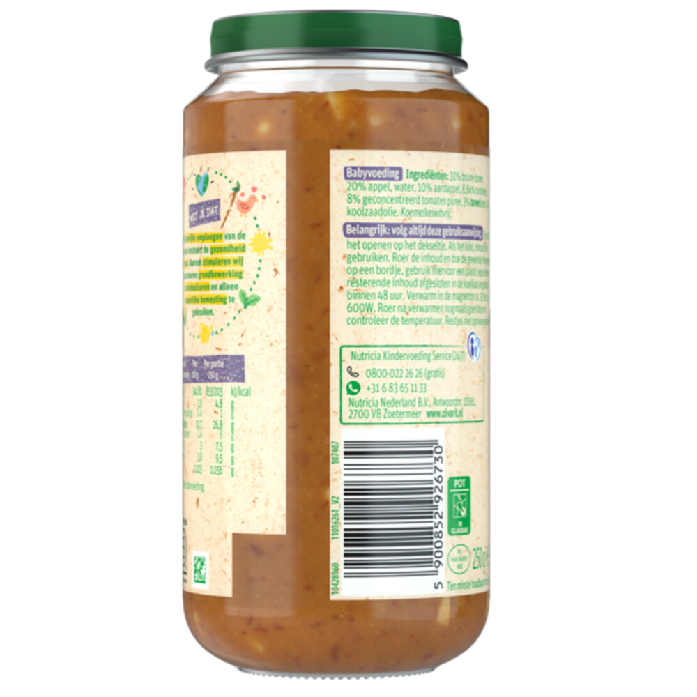 6x Olvarit Maaltijd 15m Bruine bonen Appel Rundvlees Aardappel250 gr