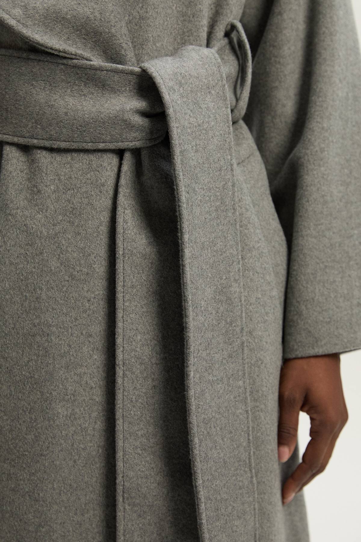 KarenMillen Manteau Long Ceinturé en Laine Brossée Coupe Ajustée