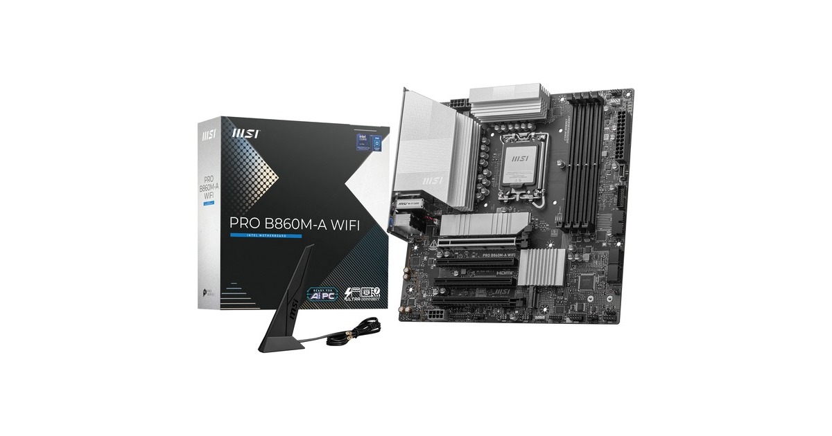 MSIPRO B860M-A WIFI socket 1851 moederbord  (zilver, RAID, 5Gb-LAN, Wi-Fi 7, BT, Sound, µATX)