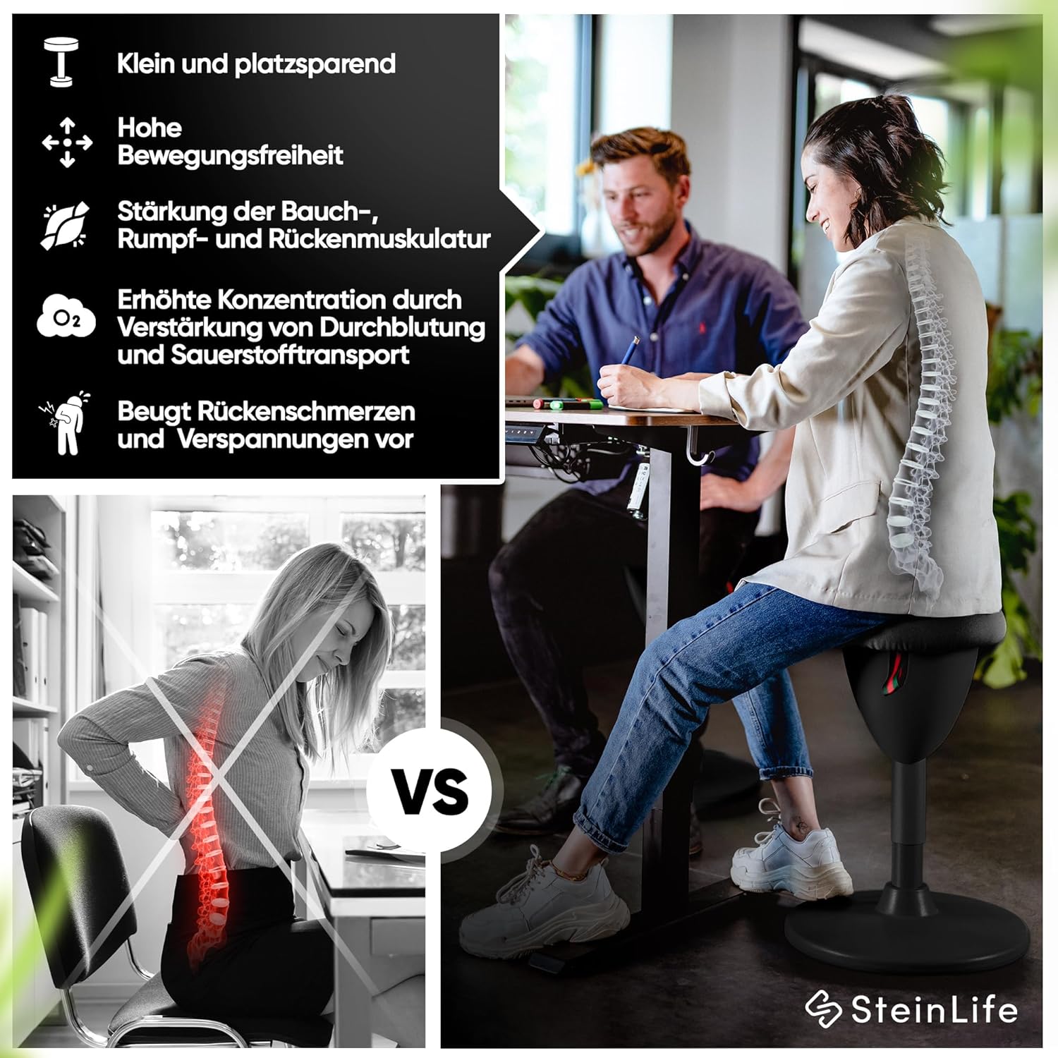 Bürohocker Ergonomisch [TESTSIEGER] Stehhocker Höhenverstellbar [58-83cm] Ergonomischer Hocker für Büro [Schwingeffekt] Wackelhocker Sitzhocker | Arbeitshocker rutschfest Rund