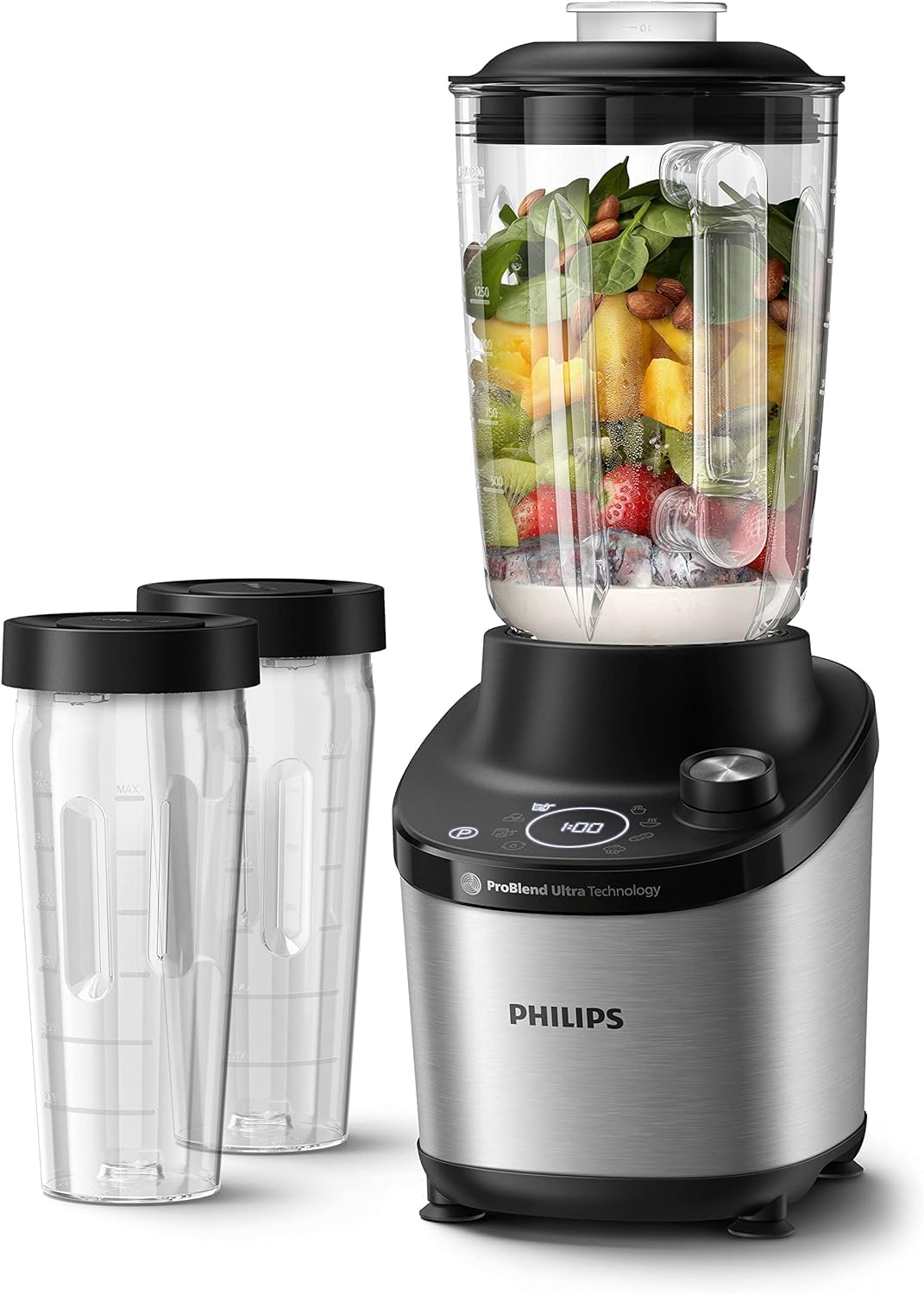7000 Series Hochleistungsstandmixer – ProBlend Ultra Technologie, 1.500 W, 2-L-Glasbehälter, Schnellauswahlprogramme für Smoothies & Suppen, HomeID App, Spülmaschinenfeste Teile (HR3760/10)