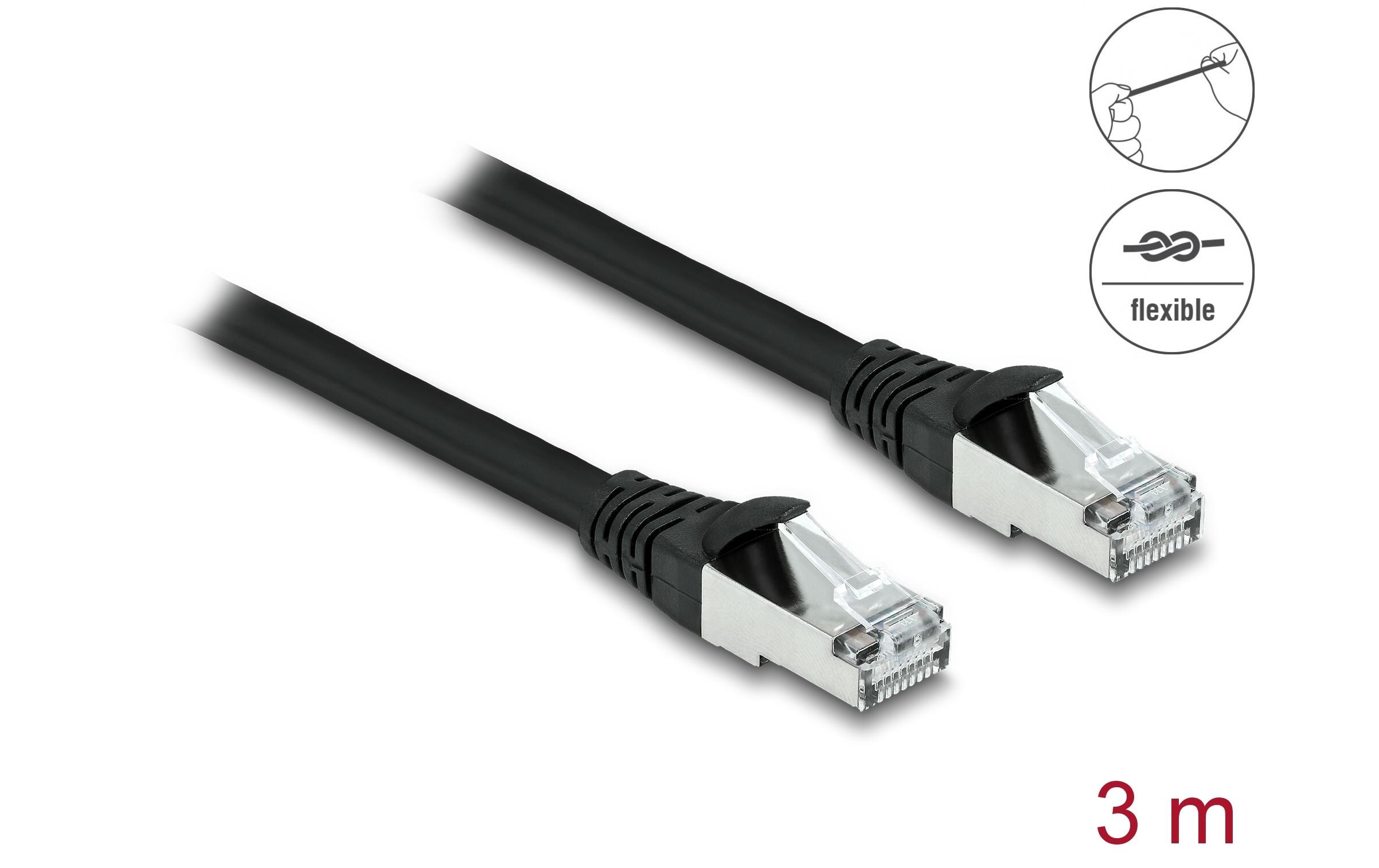 Patchkabel Outdoor Cat 6A, S/FTP, 3 m, SchwarzDelock RJ45 Netzwerkkabel Cat.6A S/FTP PUR Outdoor 3 m schwarz