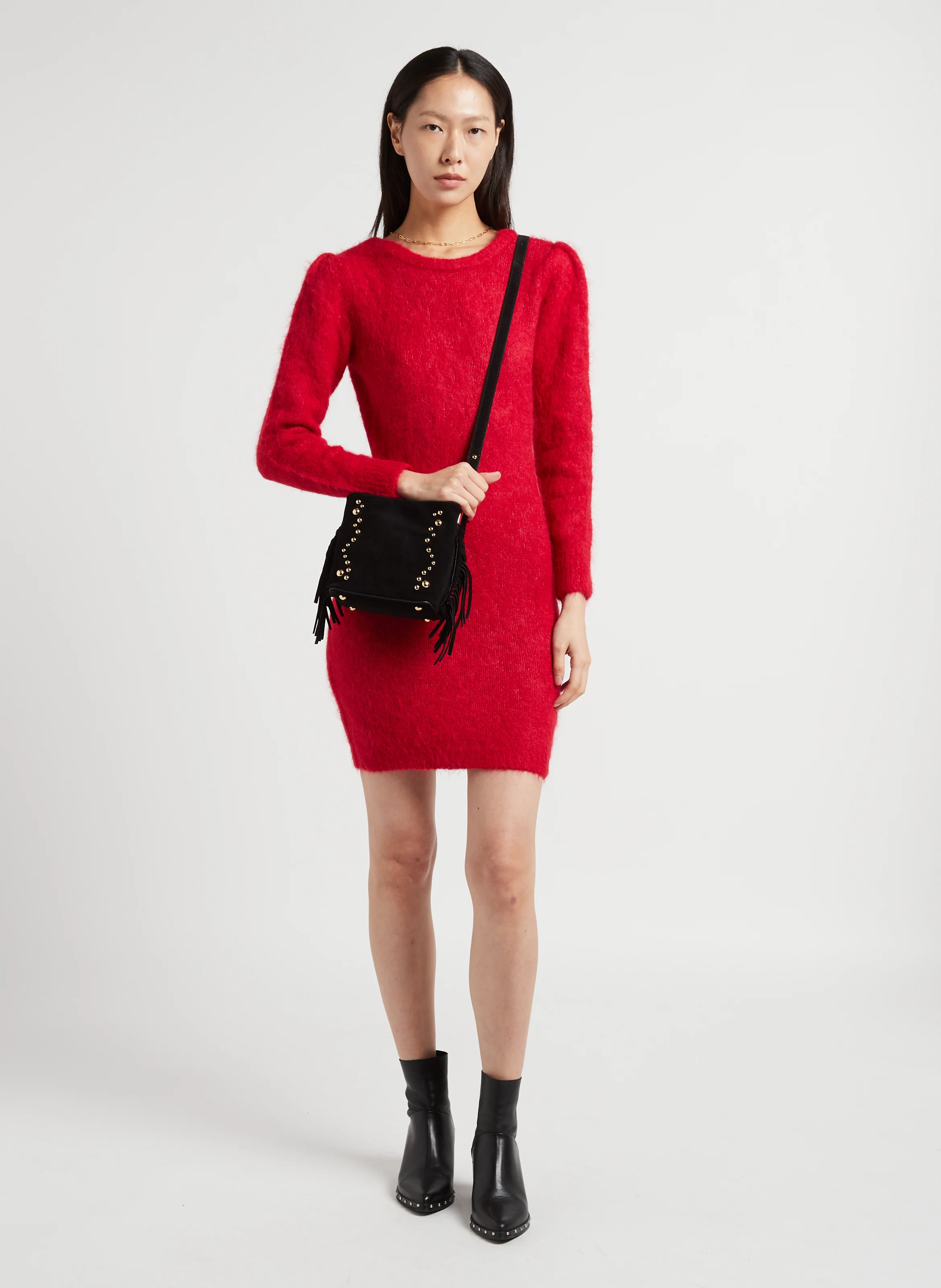 AURELIA - Sac seau en cuir velours | Noir