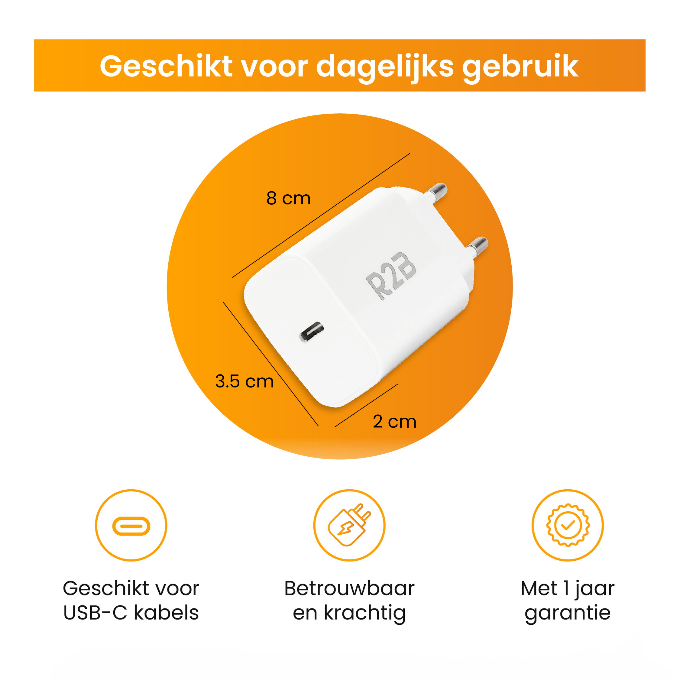 R2B 20W Witte USB C Oplader