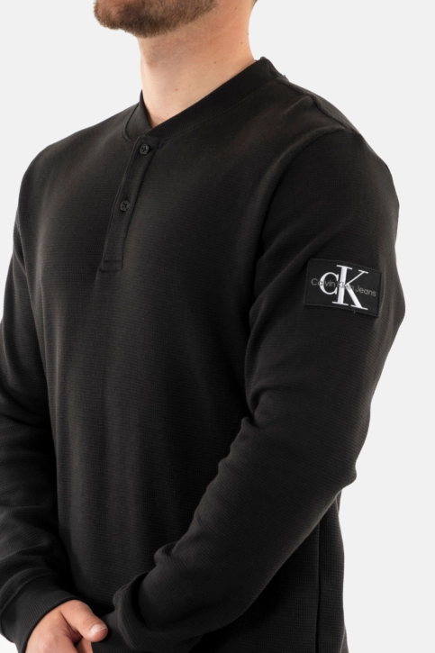 Polos manches longues calvin klein jeans badge waffle beh black