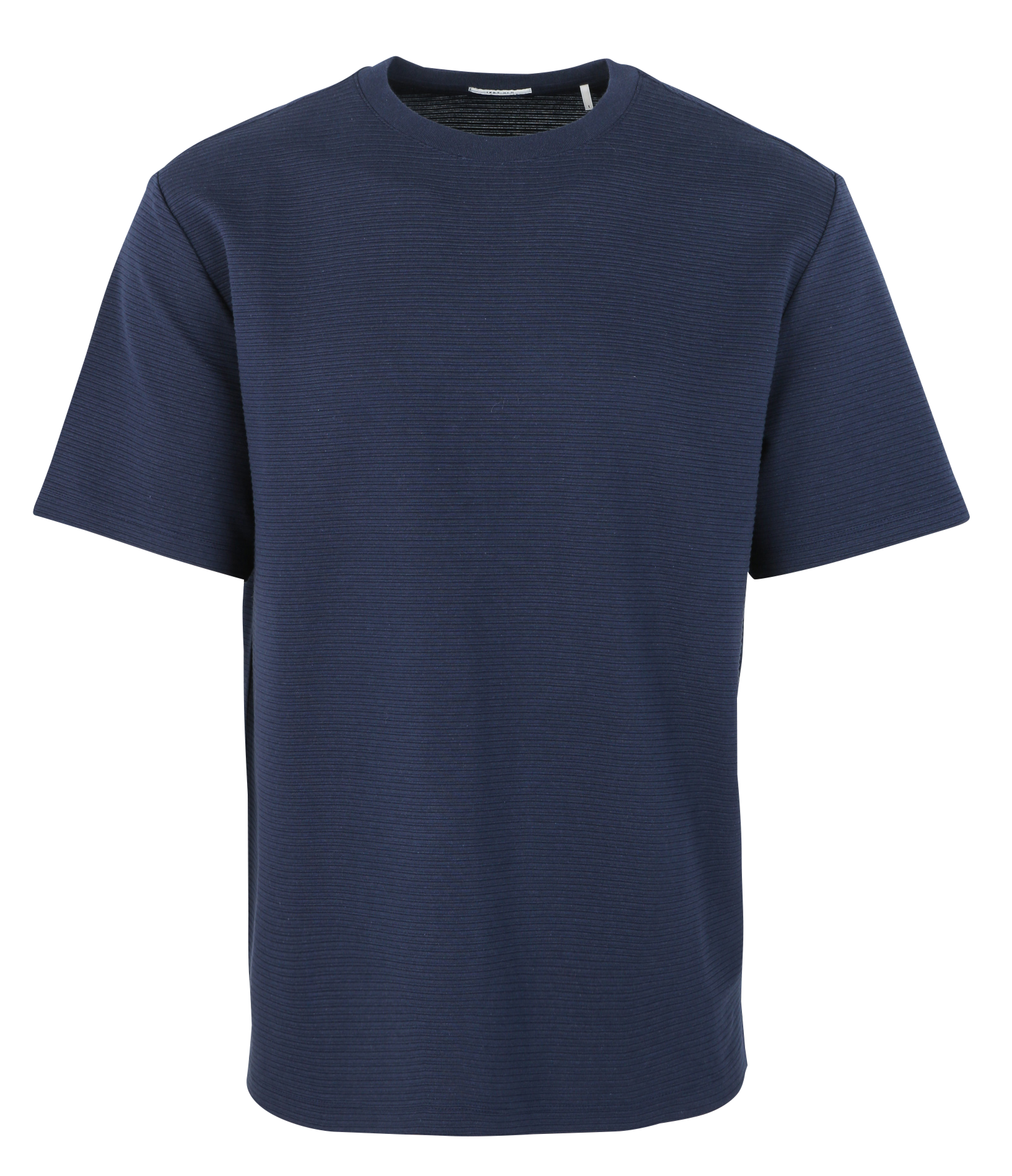 Tee-shirt ovesize col rond rayé en coton mélangé| Bleu
