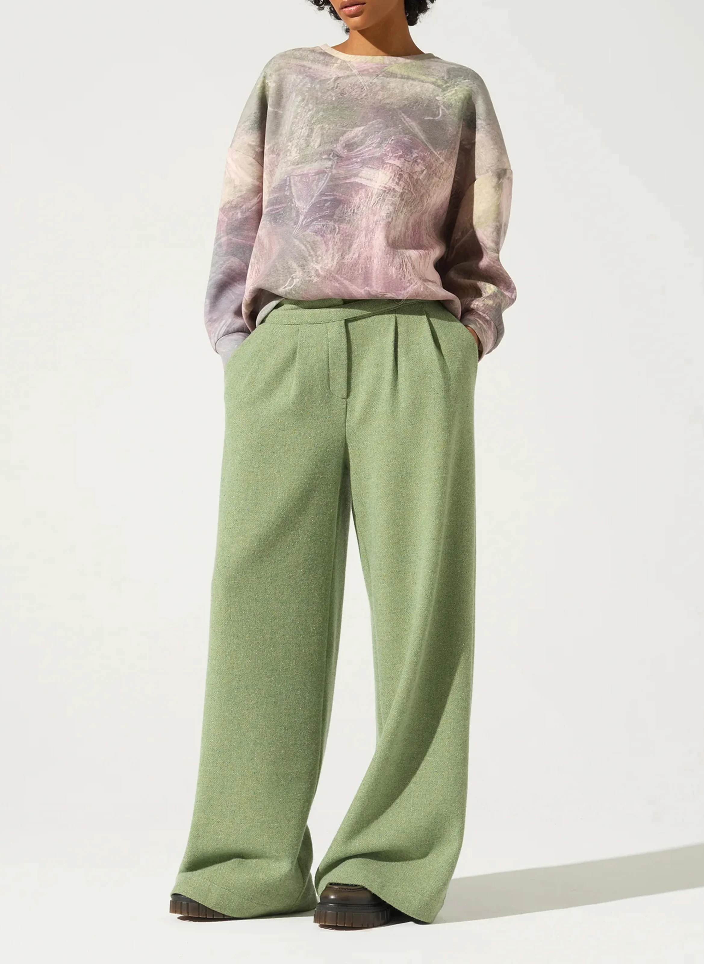 Pantalon large en fibres recyclées mélangées | Vert