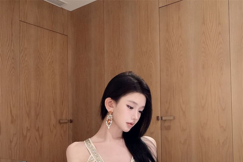Egsy - Spaghettibandjes V-hals Effen Maxi Zomerjurk