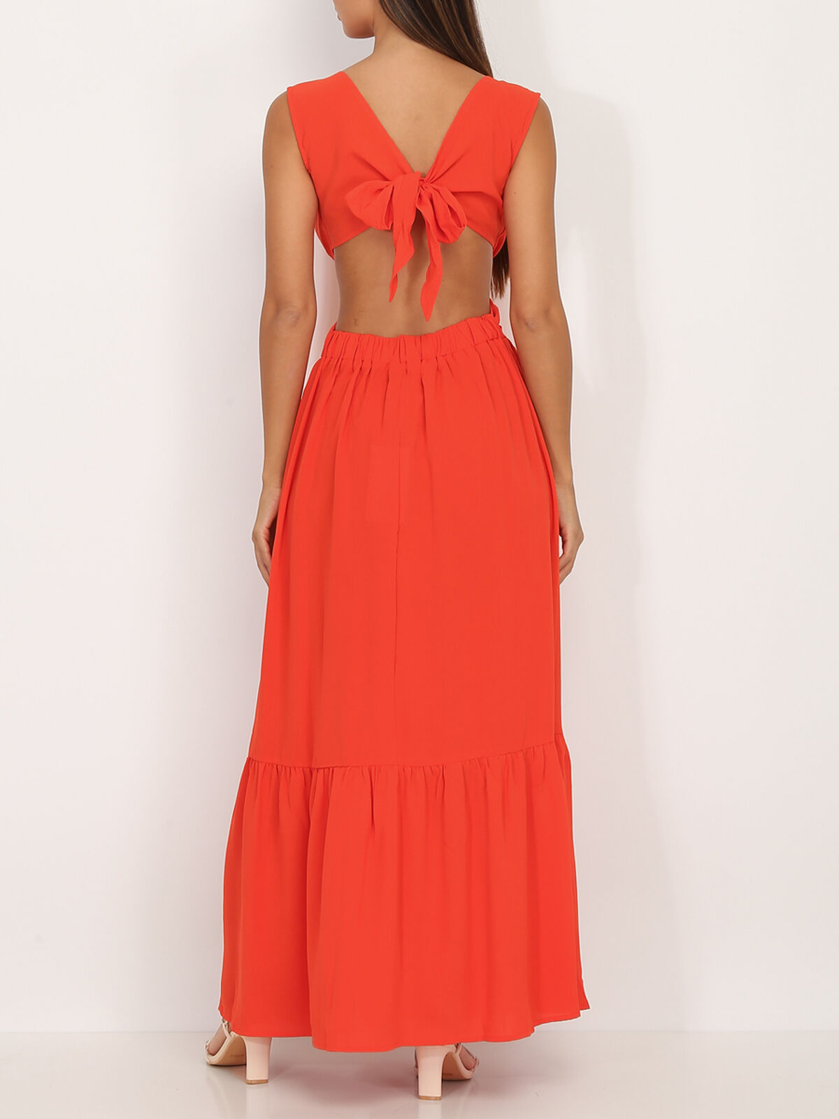 Robe longue cut out à fente- Rouge