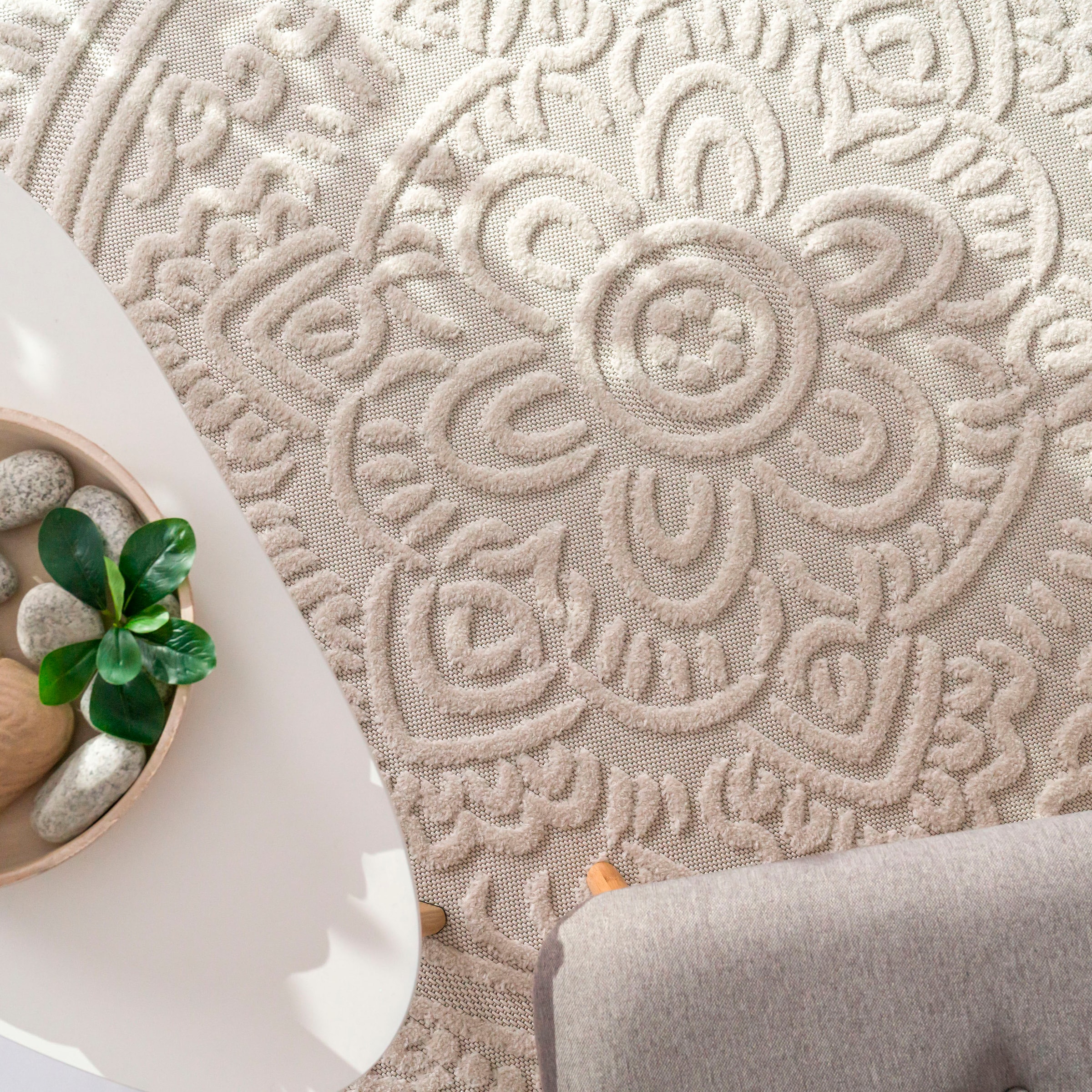 Paco Home Teppich »Cotton 232« rechteckig 10 mm Höhe Uni Farben, Hoch-Tief Effekt, boho, In- und Outdoor geeignet