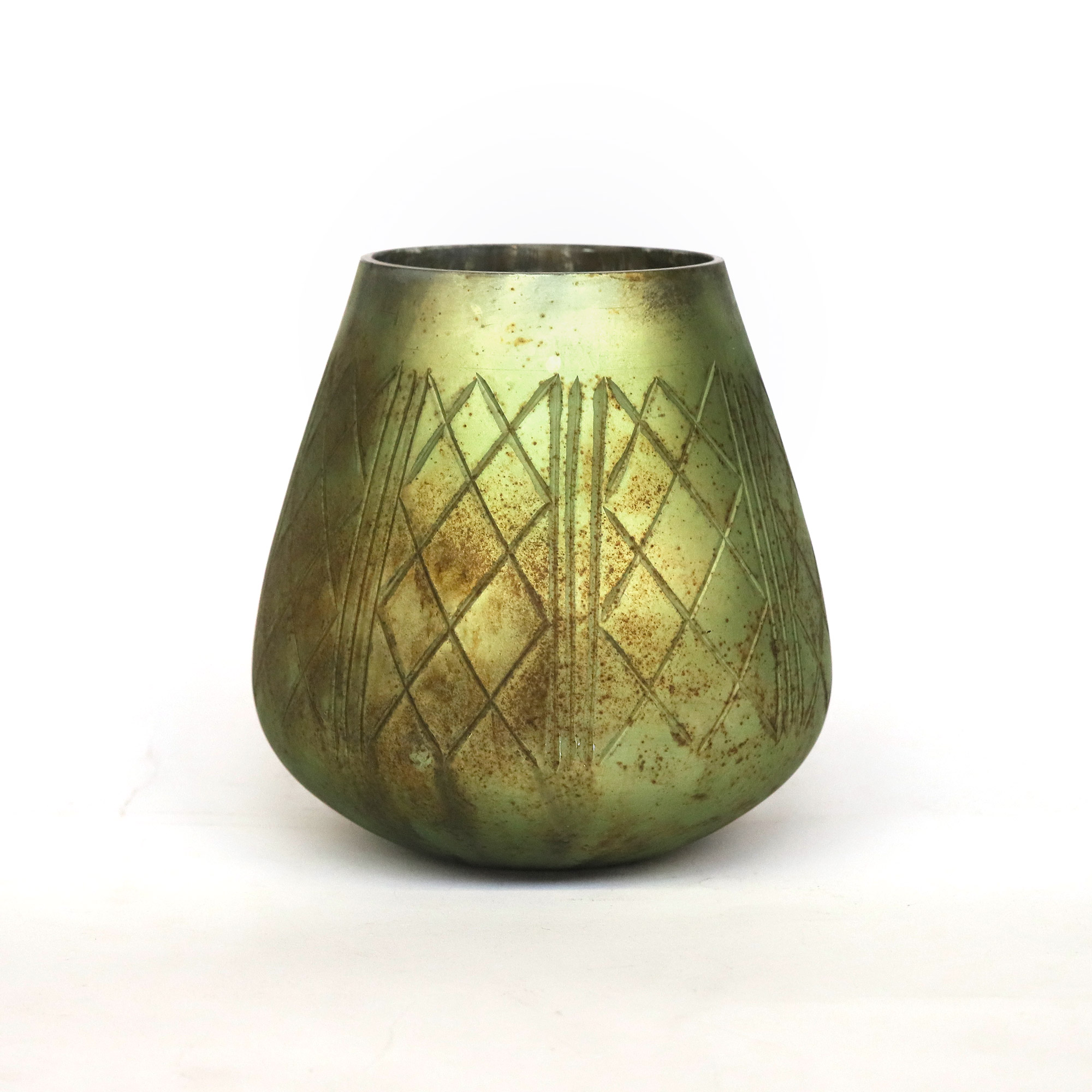 Windlicht 'Arie', vintage grün metallic, Ø 16 cm, H 16,5 cm von fischer's lagerhaus