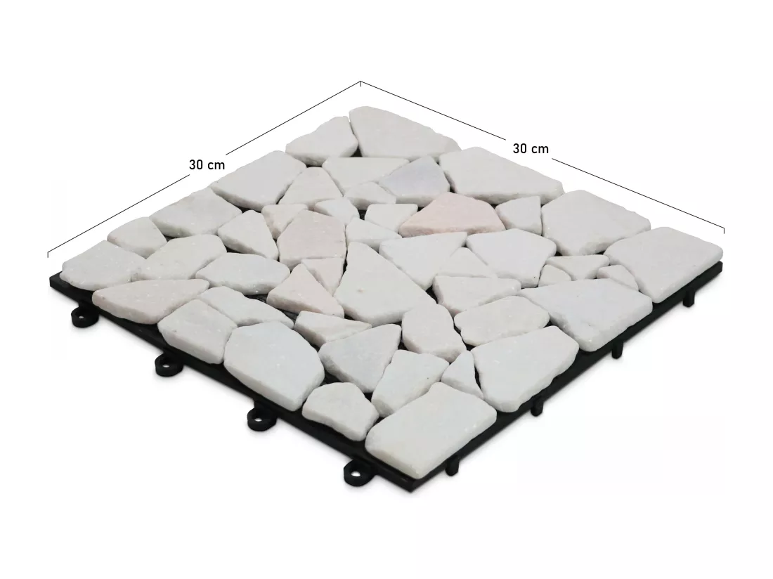 Lot de 40 dalles clipsables en galet de marbre blanc