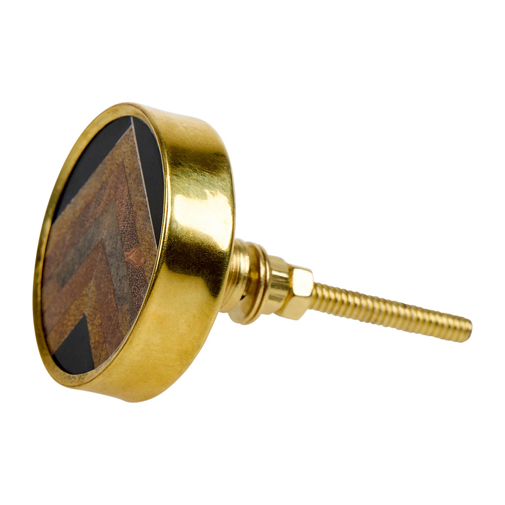 Bouton de meuble bois chevron doré