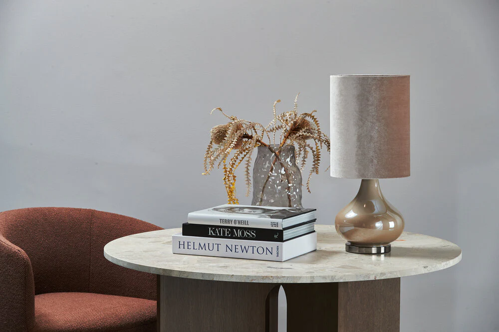 Margit Brandt  Velour bordlampe, beige - Ø25 cm.